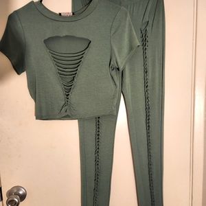 Fashion Nova 2 piece Cutout Set in Color- Sage Green Size L